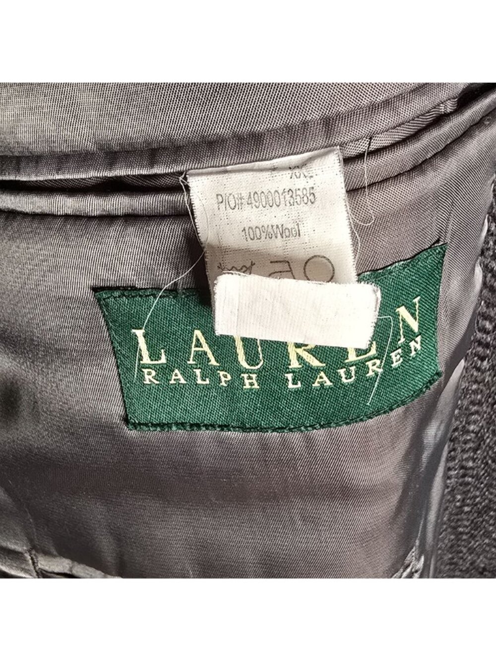 Vintage Ralph Lauren Herringbone Tweed Wool Blazer 44L Gray Lined Two-Button - Picture 3 of 11